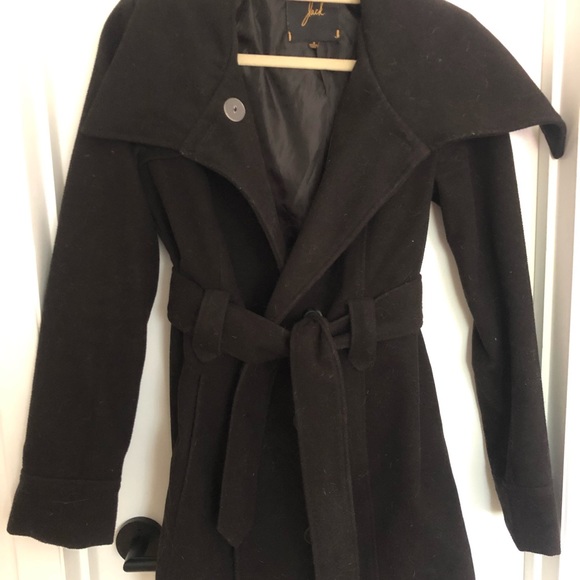 Jack by BB Dakota Black Belted Thigh Length Coat - Picture 1 of 3